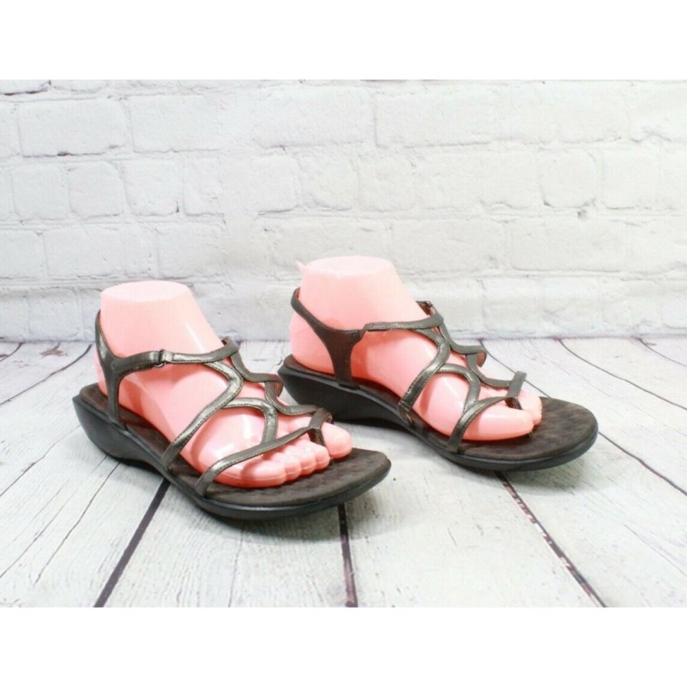 Privo by Clarks Brown Metallic Ankle Strap Low Wedge Sandals Size 8 M - Picture 3 of 9